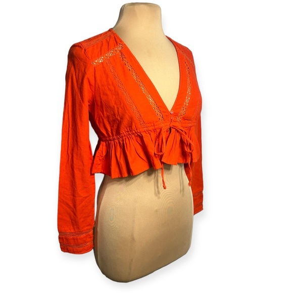 Zara orange cropped long sleeve crop top size S - Picture 6 of 11